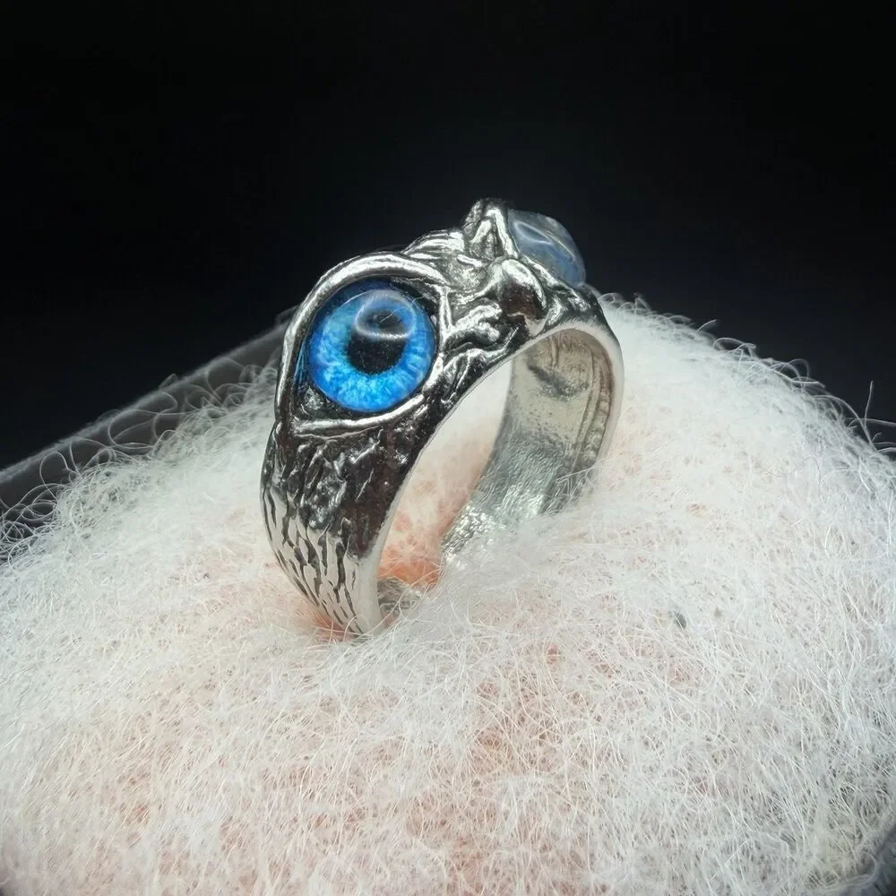 Blue Eye Owl Adjustable Ring Gothic Punk Animal Open Band Men Women Gift Fashion